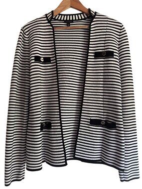 Talbots Black & White Striped Open Cardigan Sweater Jacket XS Lightweight